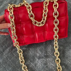 Chic Red Crossbody Bag with Gold Chain